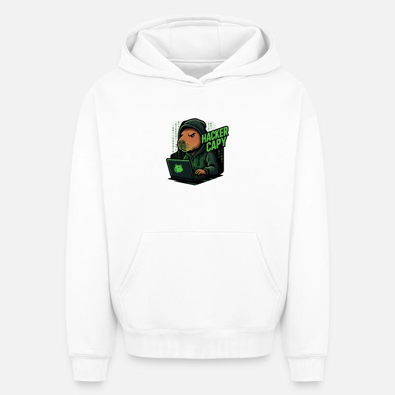 Hacker Capy – Cyber Capybara Tech  - Oversized Heavyweight Unisex Hoodie - Weiß