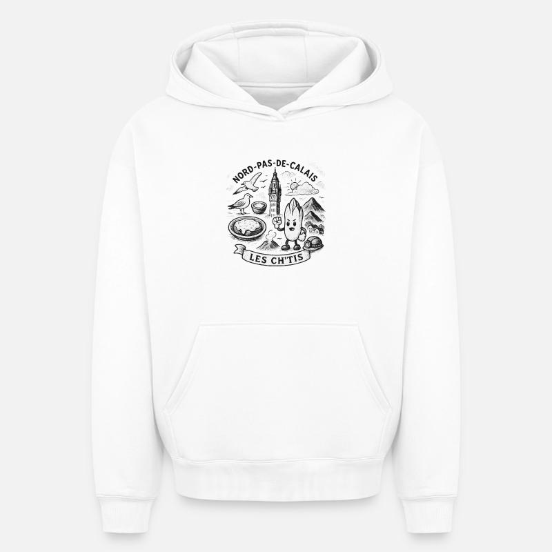 Illustration Nord-Pas-de-Calais Les Ch’tis - Sweat à capuche unisexe oversize épais SPREAD - blanc
