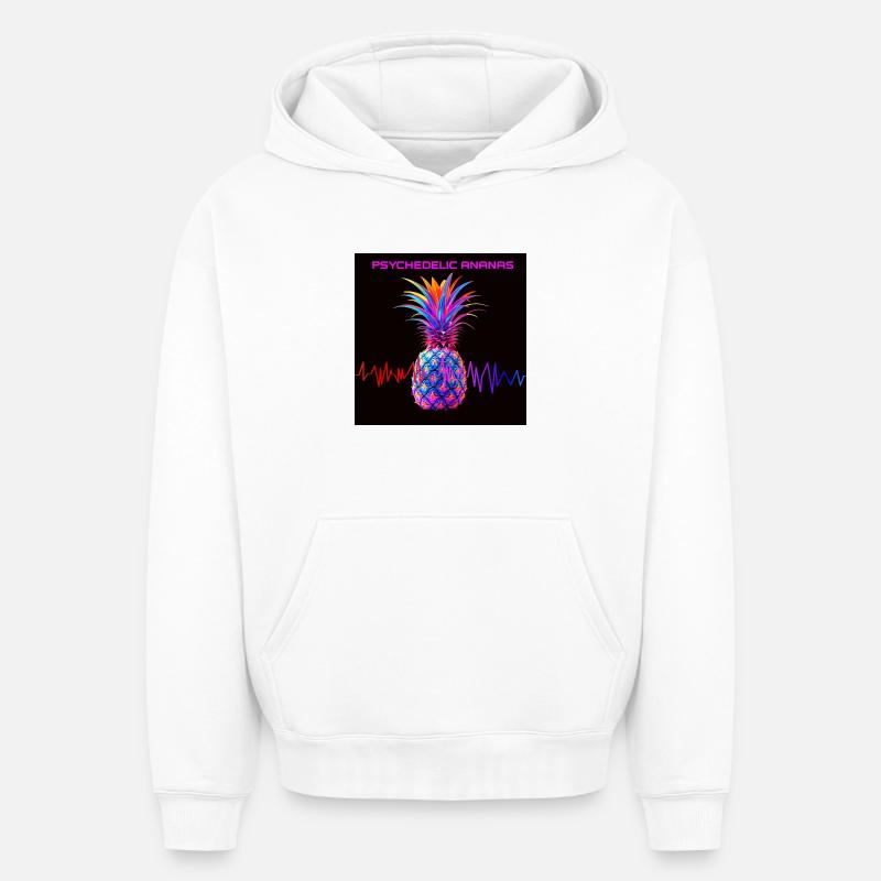 Imprimé néon psychédélique d’ananas - Sweat à capuche unisexe oversize épais SPREAD - blanc
