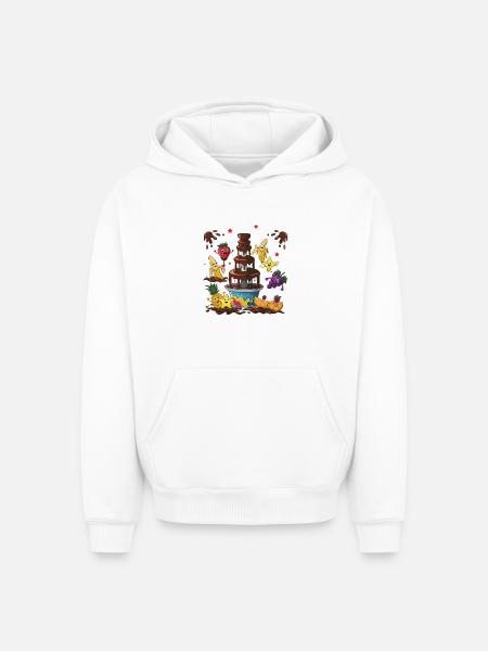 Chocolate Fountain Fruit Friends Design - Oversized Heavyweight Unisex Hoodie - white