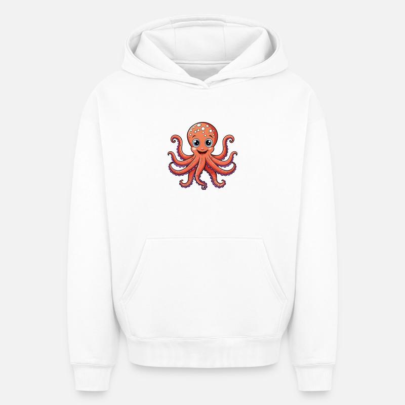 Pieuvre - Sweat à capuche unisexe oversize épais SPREAD - blanc