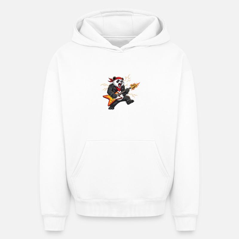Panda Flame Guitar - Sweat à capuche unisexe oversize épais SPREAD - blanc