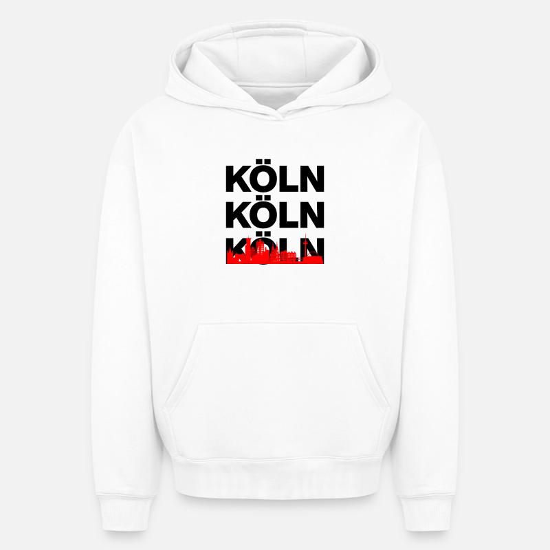 COLOGNE SKYLINE – DOM POWER ! - Sweat à capuche unisexe oversize épais SPREAD - blanc