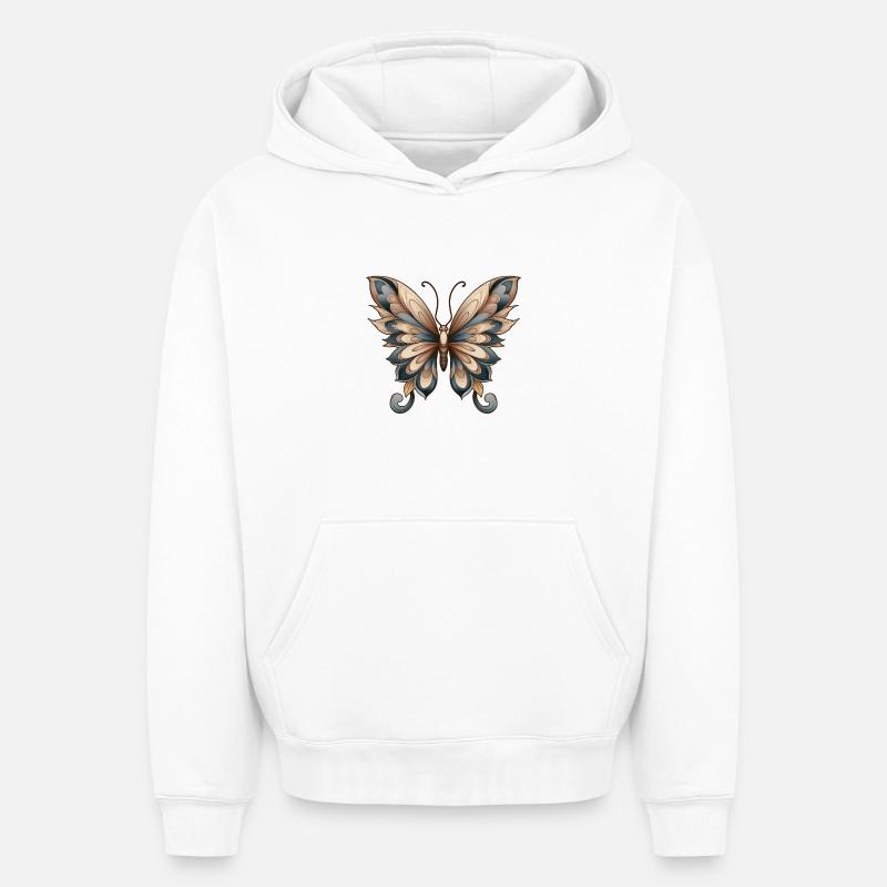 Papillon - Sweat à capuche unisexe oversize épais SPREAD - blanc