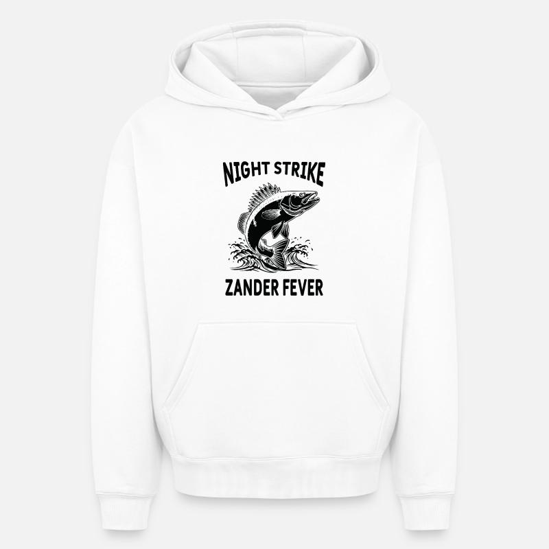 Pêche Rivière Sandre Night Strike - Sweat à capuche unisexe oversize épais SPREAD - blanc
