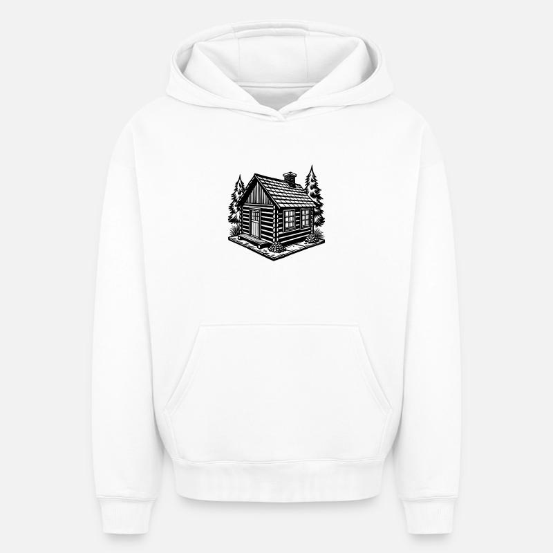 Cabane en rondins - Sweat à capuche unisexe oversize épais SPREAD - blanc