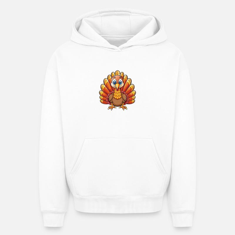 Dinde assise mignonne - Sweat à capuche unisexe oversize épais SPREAD - blanc