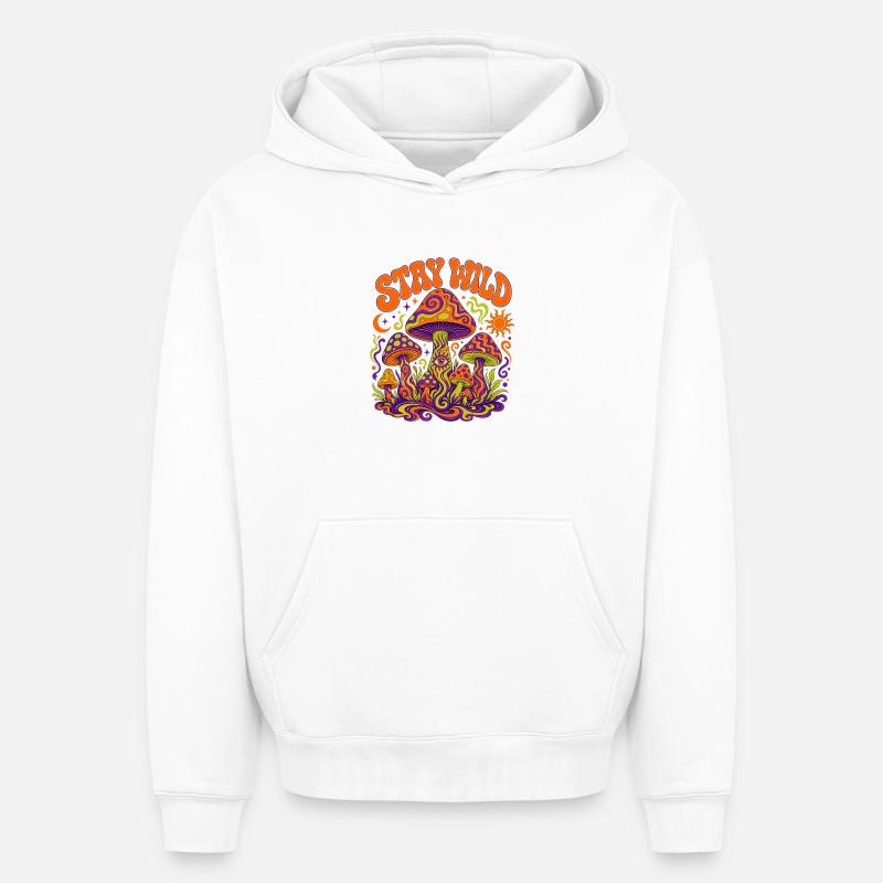 Psychédélie Stay Wild Mushroom - Sweat à capuche unisexe oversize épais SPREAD - blanc