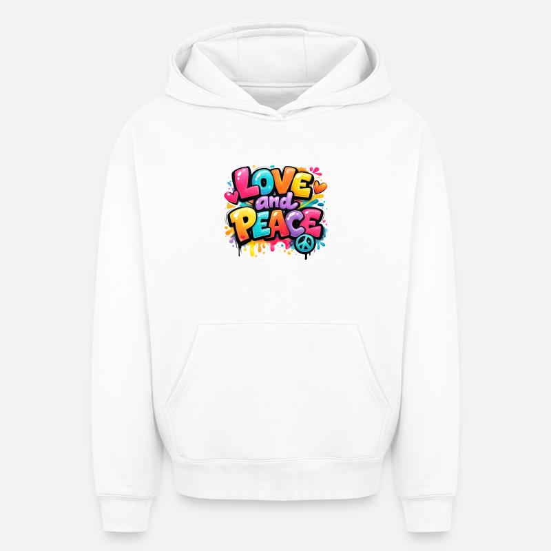 Love_and_Peace - Sweat à capuche unisexe oversize épais SPREAD - blanc