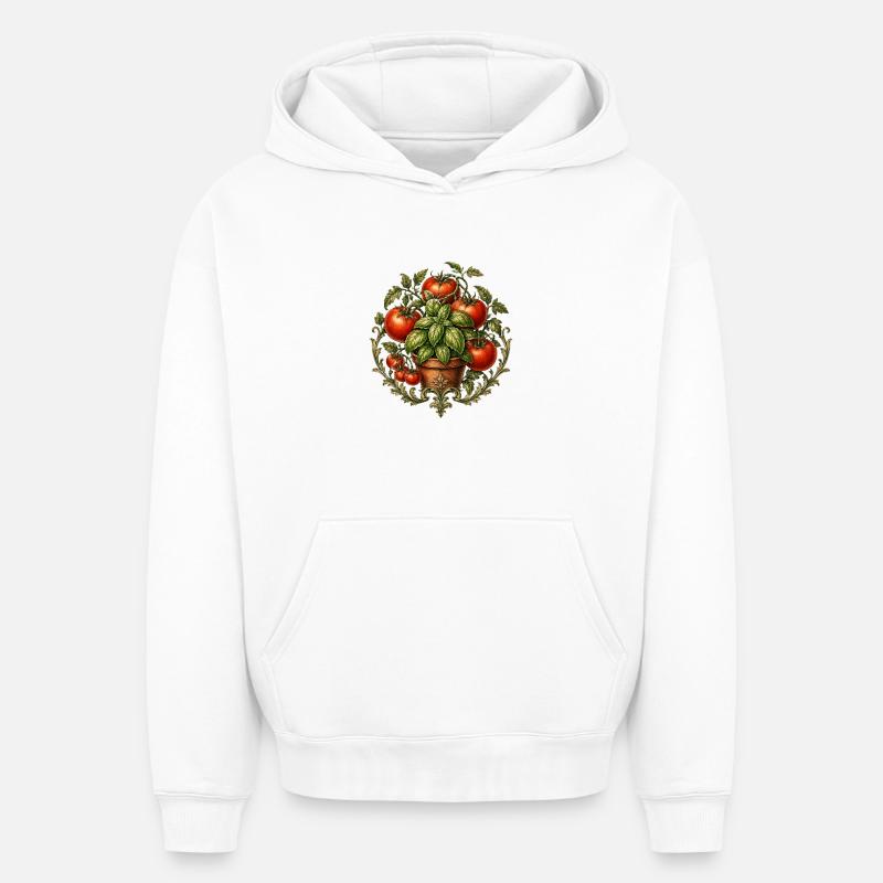 Tomates et basilic - Sweat à capuche unisexe oversize épais SPREAD - blanc
