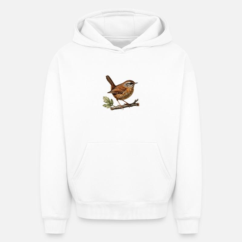 Troglodyte mignon — Illustration ornithologique - Sweat à capuche unisexe oversize épais SPREAD - blanc