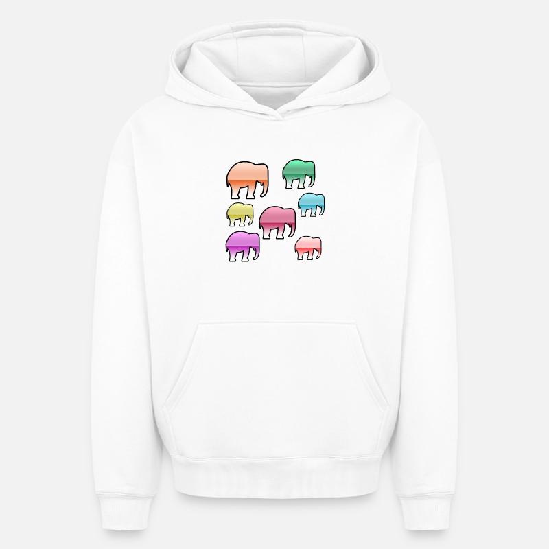 Éléphants - Sweat à capuche unisexe oversize épais SPREAD - blanc