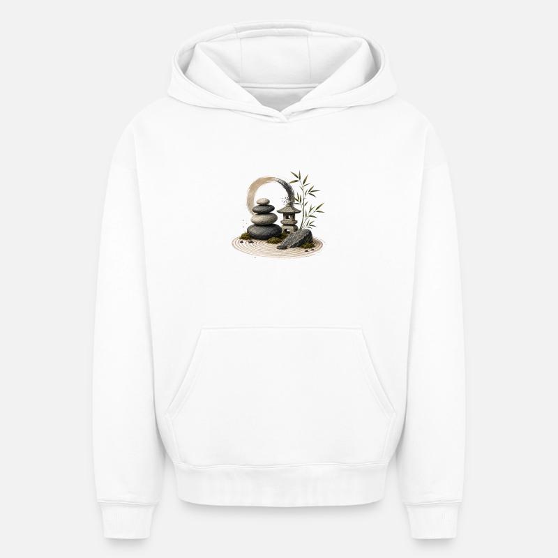 Tranquillité du Jardin Zen - Sweat à capuche unisexe oversize épais SPREAD - blanc