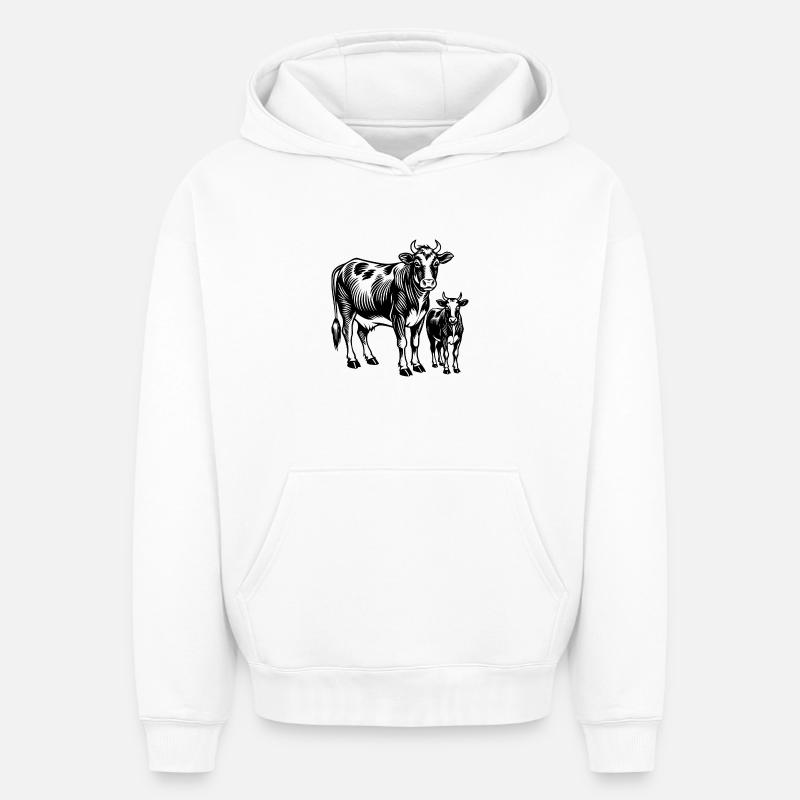 Vache et veau - Sweat à capuche unisexe oversize épais SPREAD - blanc