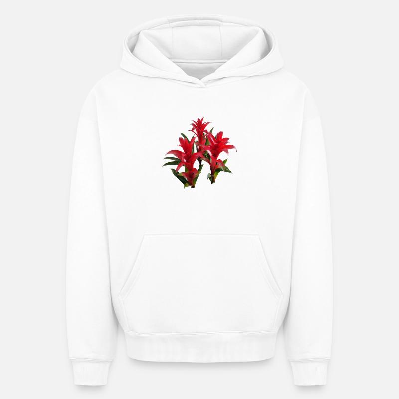 Vibrant_Red_Bromeliads - Sweat à capuche unisexe oversize épais SPREAD - blanc