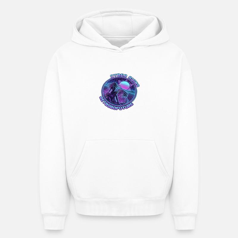 Cyber Ruins RetroFuture - Sweat à capuche unisexe oversize épais SPREAD - blanc