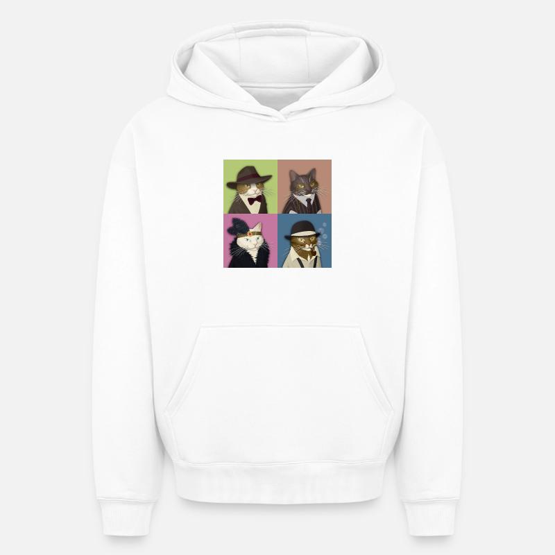 Dapper Cats Quartet - Sweat à capuche unisexe oversize épais SPREAD - blanc