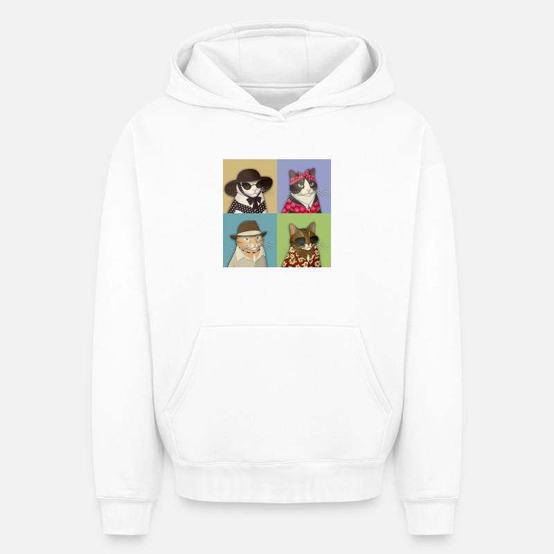 Pop Art de chat d’été - Sweat à capuche unisexe oversize épais SPREAD - blanc