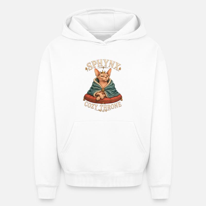 SPHYNX TRÔNE DOUILLET Chat - Sweat à capuche unisexe oversize épais SPREAD - blanc