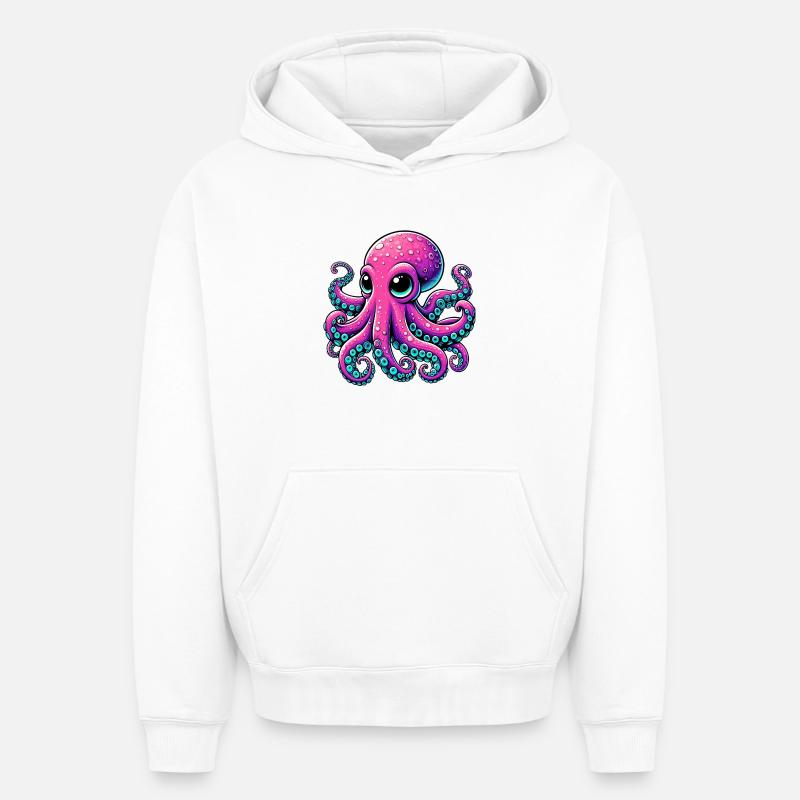 Pieuvre - Sweat à capuche unisexe oversize épais SPREAD - blanc