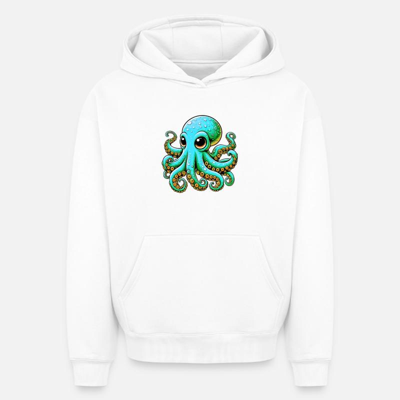 Pieuvre - Sweat à capuche unisexe oversize épais SPREAD - blanc