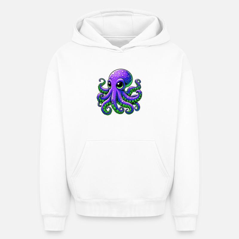 Pieuvre - Sweat à capuche unisexe oversize épais SPREAD - blanc