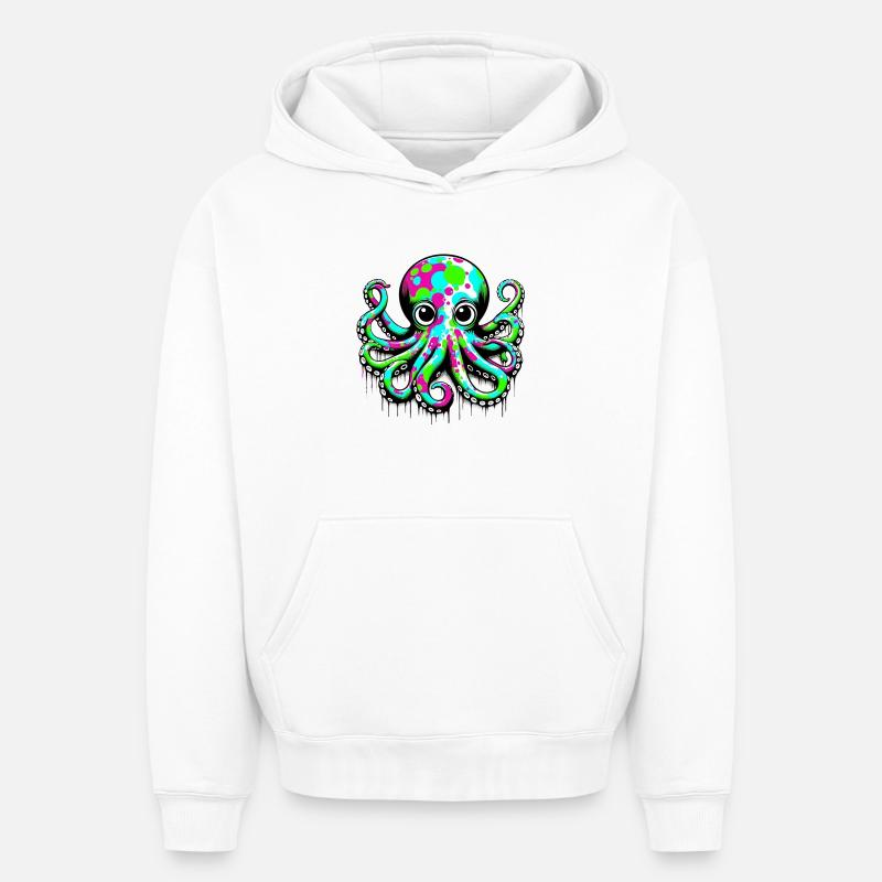 Pieuvre - Sweat à capuche unisexe oversize épais SPREAD - blanc