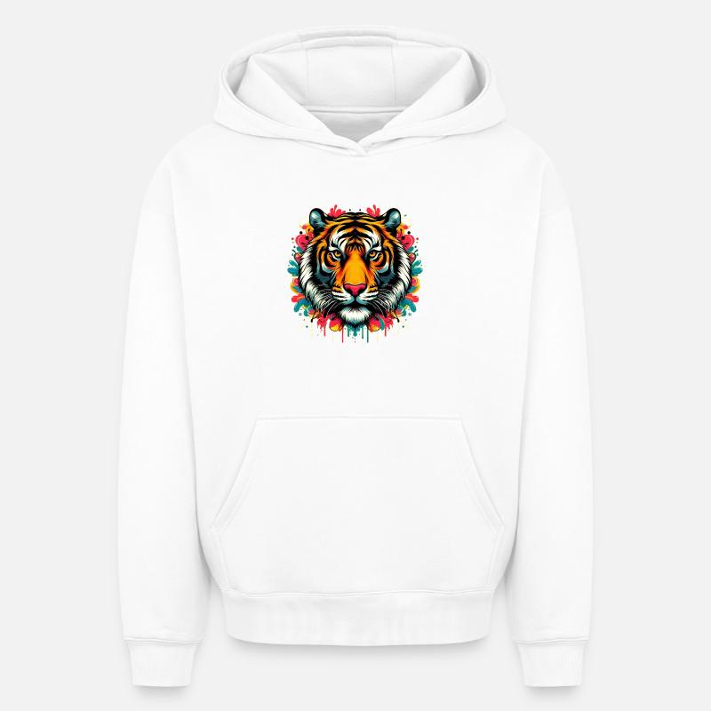 Tigre - Sweat à capuche unisexe oversize épais SPREAD - blanc