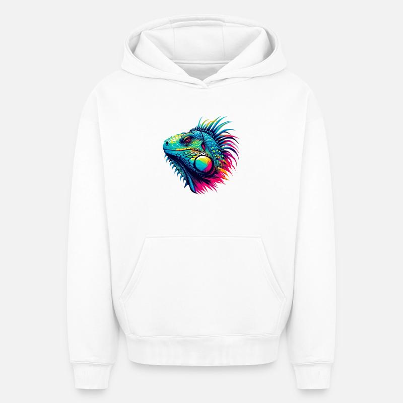 Iguane - Sweat à capuche unisexe oversize épais SPREAD - blanc