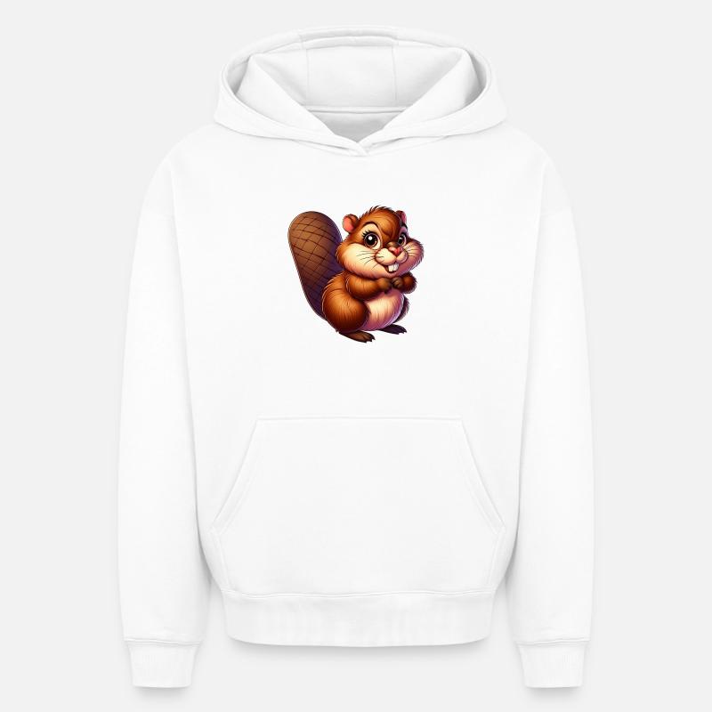 Castor - Sweat à capuche unisexe oversize épais SPREAD - blanc