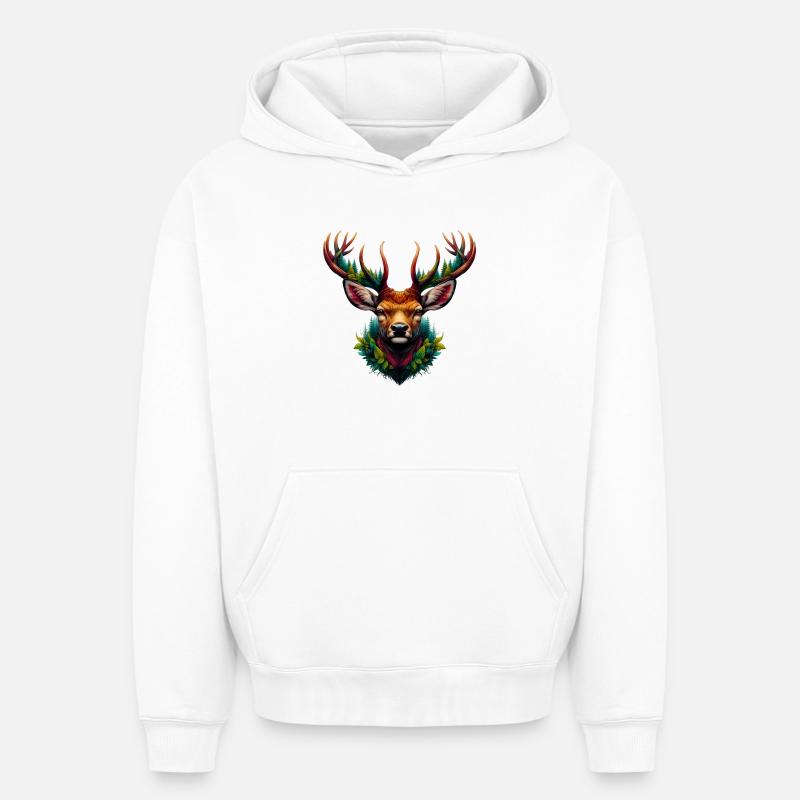 Cerf - Sweat à capuche unisexe oversize épais SPREAD - blanc