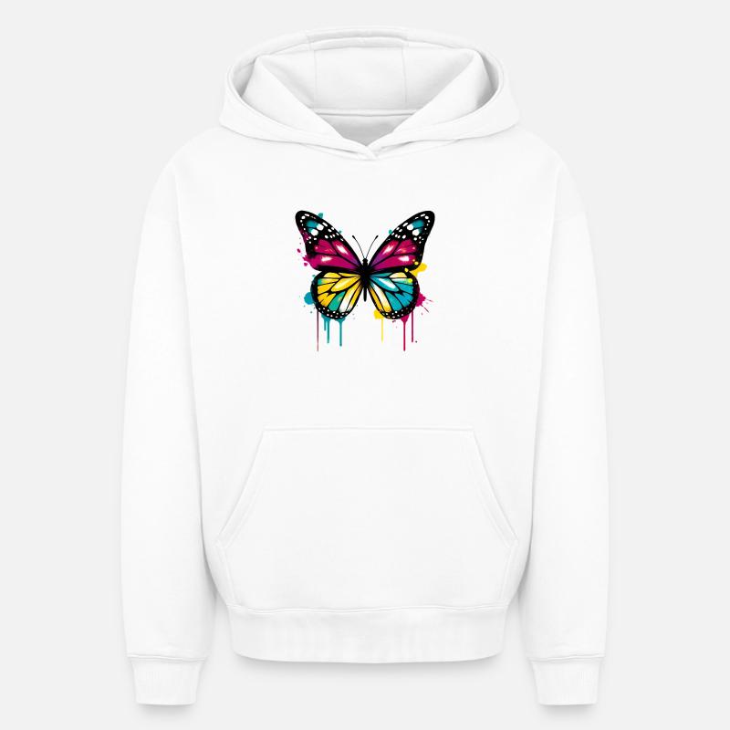 Papillon - Sweat à capuche unisexe oversize épais SPREAD - blanc