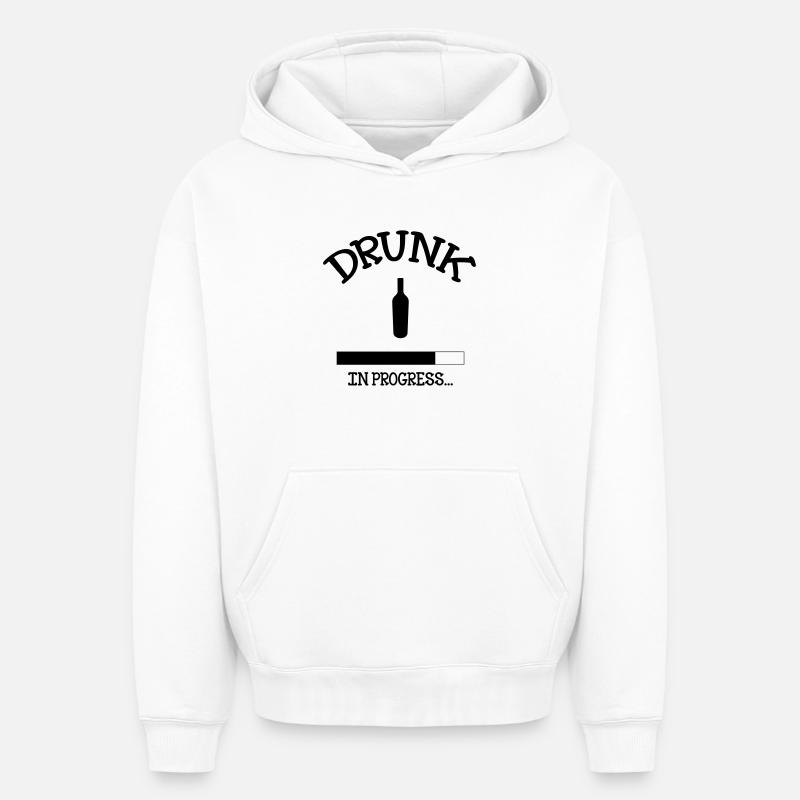 Drunk in Progress - alcool - Sweat à capuche unisexe oversize épais SPREAD - blanc