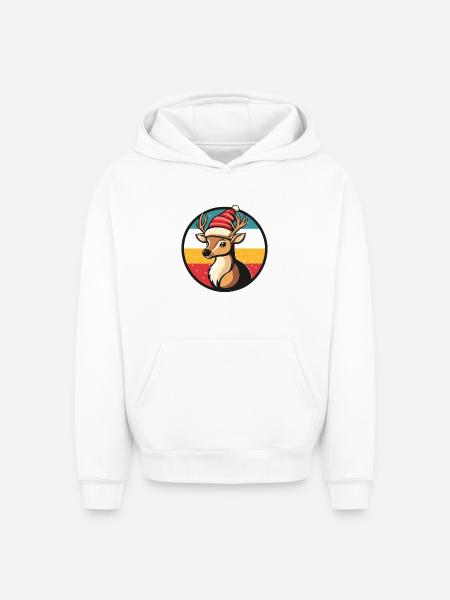 Reindeer in a holiday hat - Oversized Heavyweight Unisex Hoodie - white