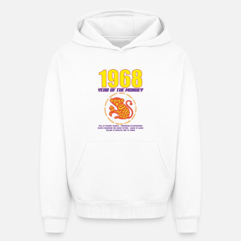 1968_MONKEY_fluor - Sweat à capuche unisexe oversize épais SPREAD - blanc