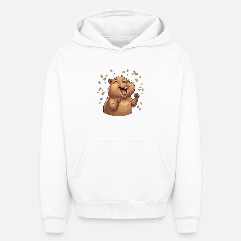 Hapybara Capybara - Sweat à capuche unisexe oversize épais SPREAD - blanc