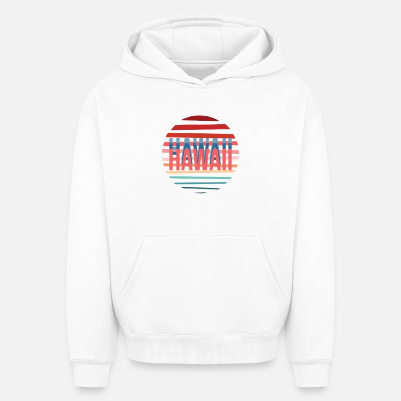 Hawaii Retro Sun - Sweat à capuche unisexe oversize épais SPREAD - blanc