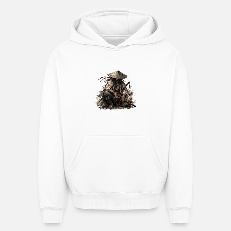 Samouraï Ronin de l’Ombre - Sweat à capuche unisexe oversize épais SPREAD - blanc