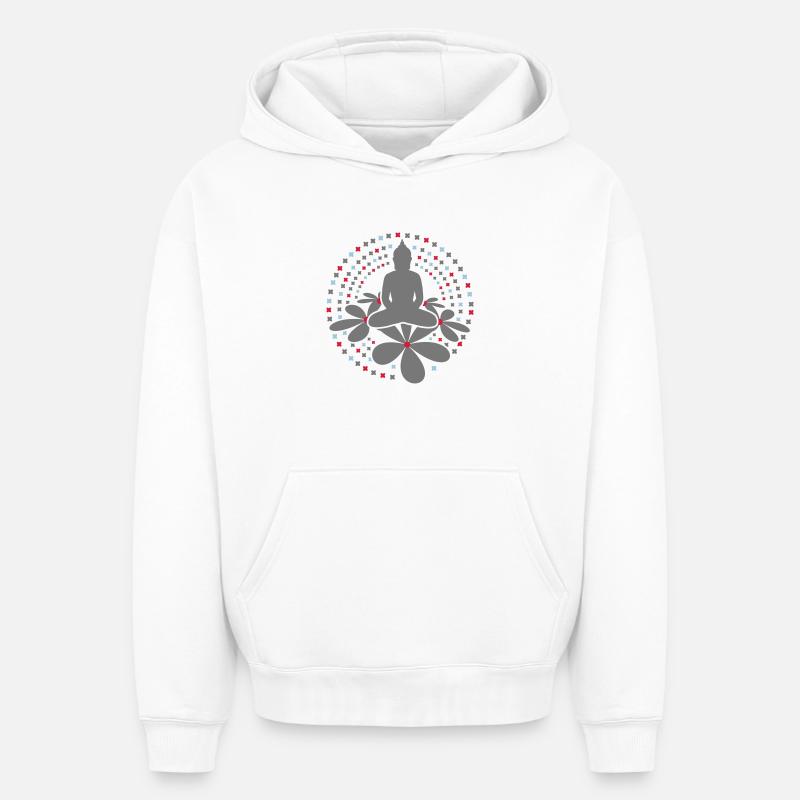 Mandala Bouddha - Sweat à capuche unisexe oversize épais SPREAD - blanc