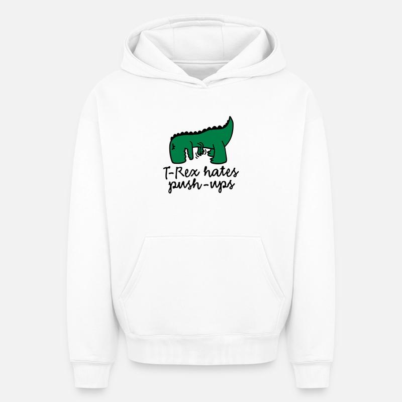 T-Rex déteste push-ups - Sweat à capuche unisexe oversize épais SPREAD - blanc