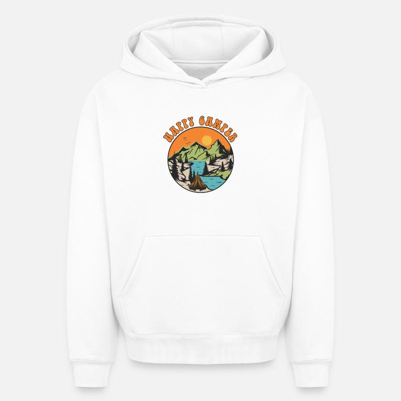 Happy Camper - Sweat à capuche unisexe oversize épais SPREAD - blanc