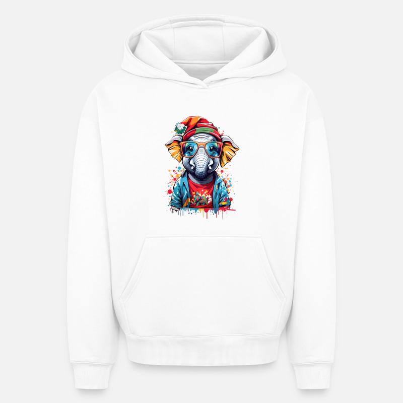 Éléphant cool - Sweat à capuche unisexe oversize épais SPREAD - blanc