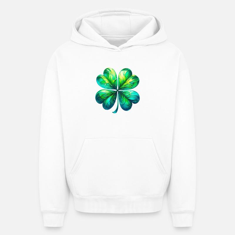 Trèfle à quatre feuilles - Sweat à capuche unisexe oversize épais SPREAD - blanc