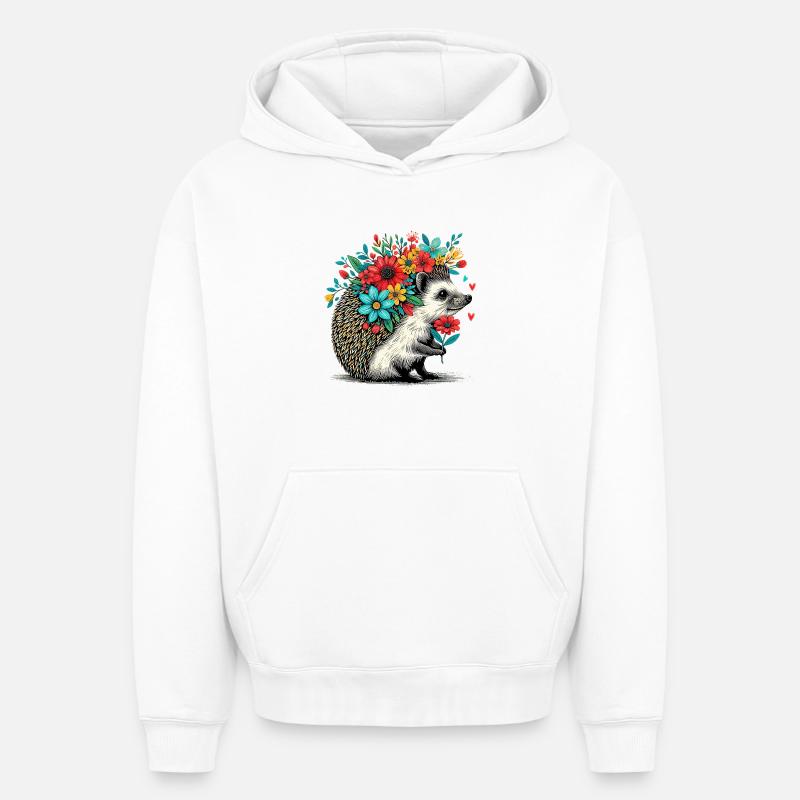 Hérisson - Sweat à capuche unisexe oversize épais SPREAD - blanc
