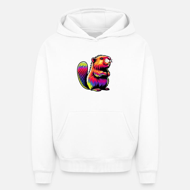 Castor - Sweat à capuche unisexe oversize épais SPREAD - blanc