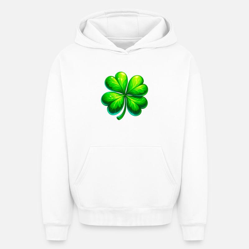 Trèfle à quatre feuilles - Sweat à capuche unisexe oversize épais SPREAD - blanc