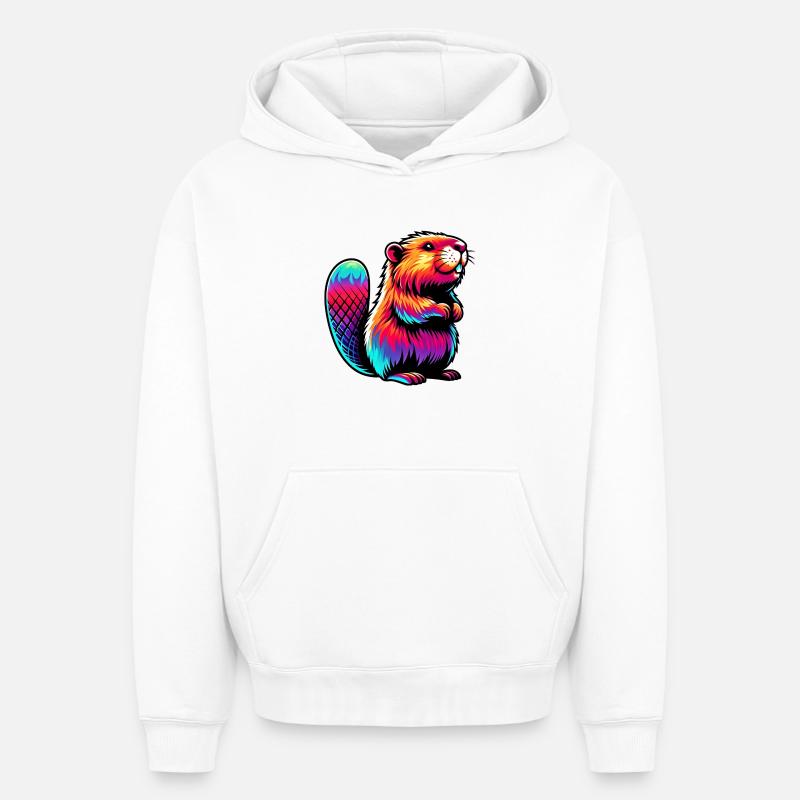 Castor - Sweat à capuche unisexe oversize épais SPREAD - blanc