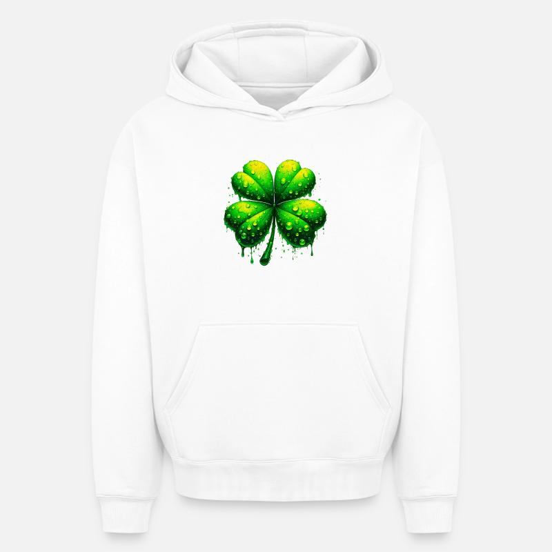 Trèfle à quatre feuilles - Sweat à capuche unisexe oversize épais SPREAD - blanc