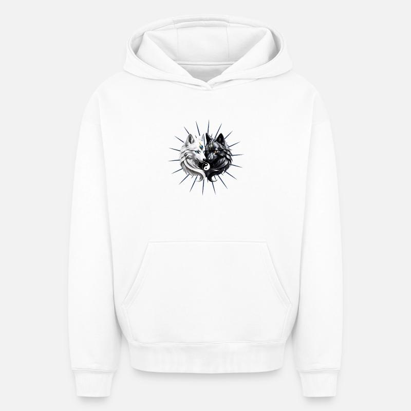 Loups Yin Yang. - Sweat à capuche unisexe oversize épais SPREAD - blanc