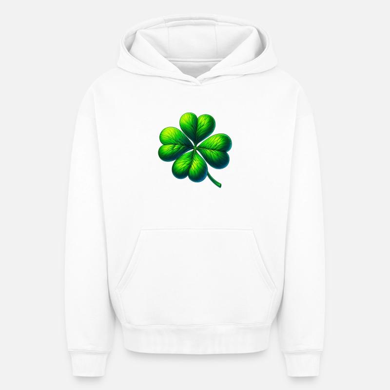 Trèfle à quatre feuilles - Sweat à capuche unisexe oversize épais SPREAD - blanc